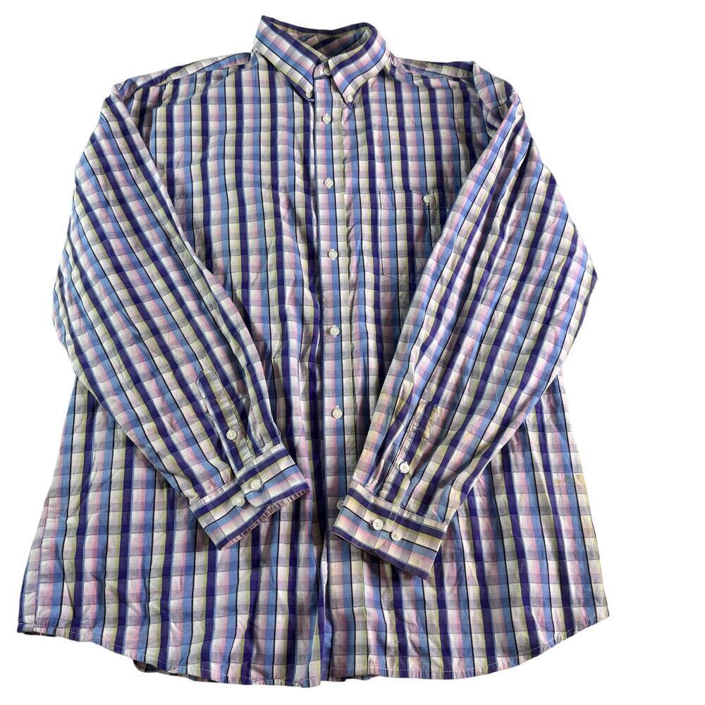 Wrangler 20X Mens XXL Plaid Button Down Western Shirt Longhorn Logo Cotton